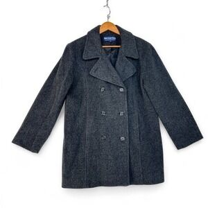 Herman Kay Wool‎ Peacoat Womens Large Charcoal Gray Double Breasted Classic Coat